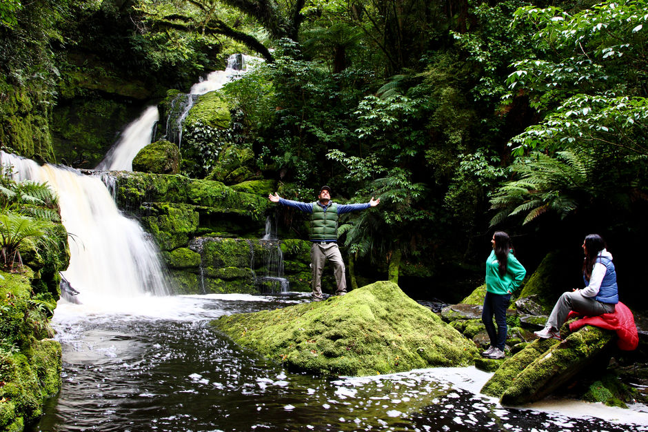 McClean Falls surrounded by lush rainforest in the Catlins