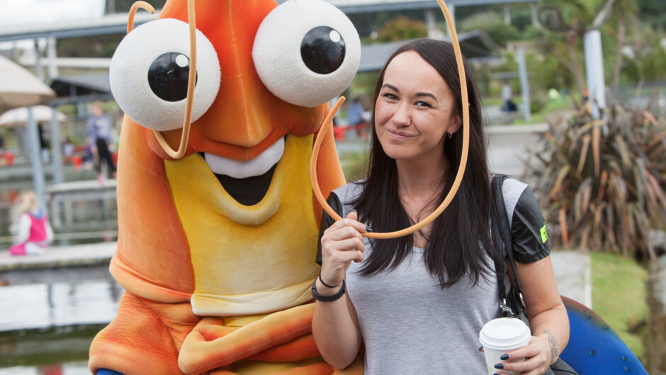 Shawn the Prawn and one of his happy visitors.